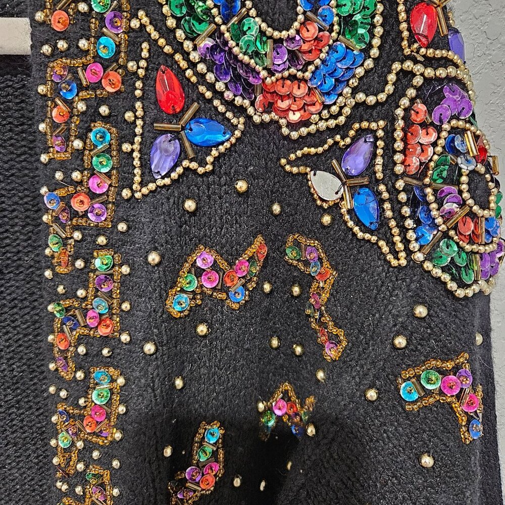 Cristina Woman Size L VTG Embellished Silk Angora blend Cardigan Art Colorful - Picture 3 of 8